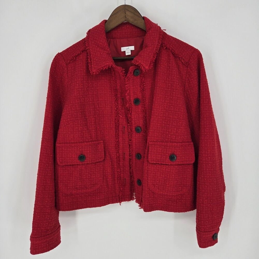 J Jill Red Boucle Textured Blazer Jacket Large
